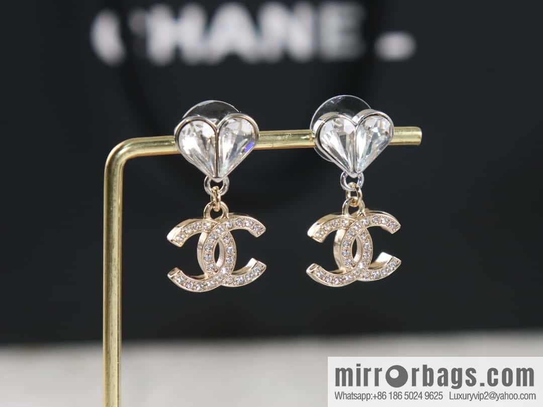 New ☑️ Chanel c2 double c full diamond peach heart love stud earrings