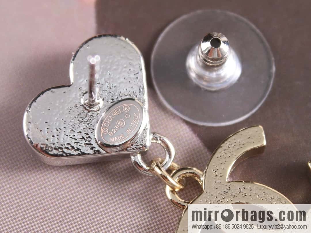 New ☑️ Chanel c2 double c full diamond peach heart love stud earrings