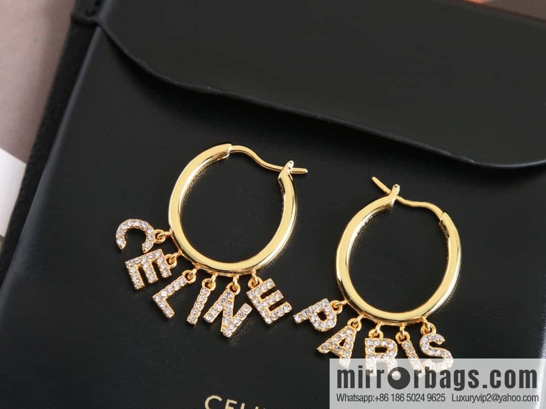 New Celine tassel full diamond letter stud earrings
