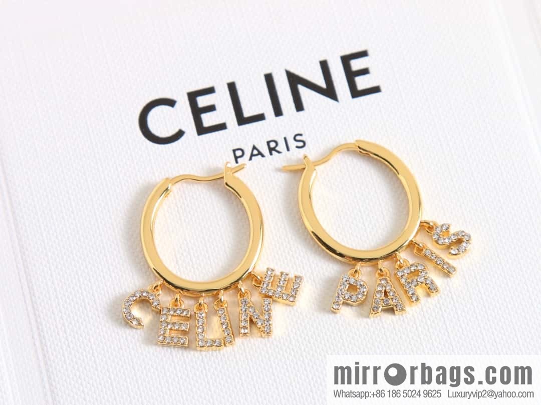 New Celine tassel full diamond letter stud earrings