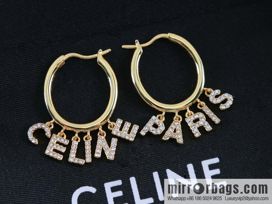 New Celine tassel full diamond letter stud earrings