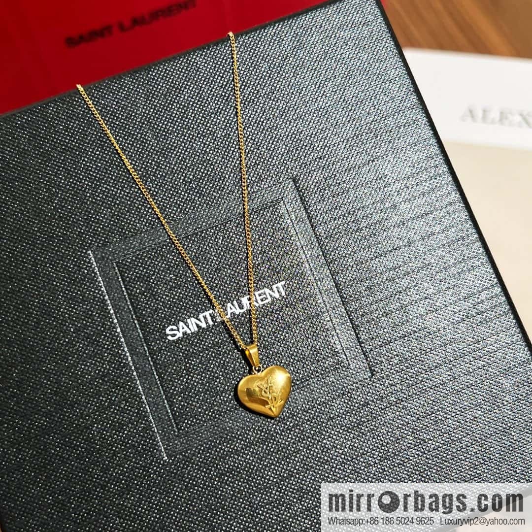 Saint Laurent YSL gold peach heart love necklace
