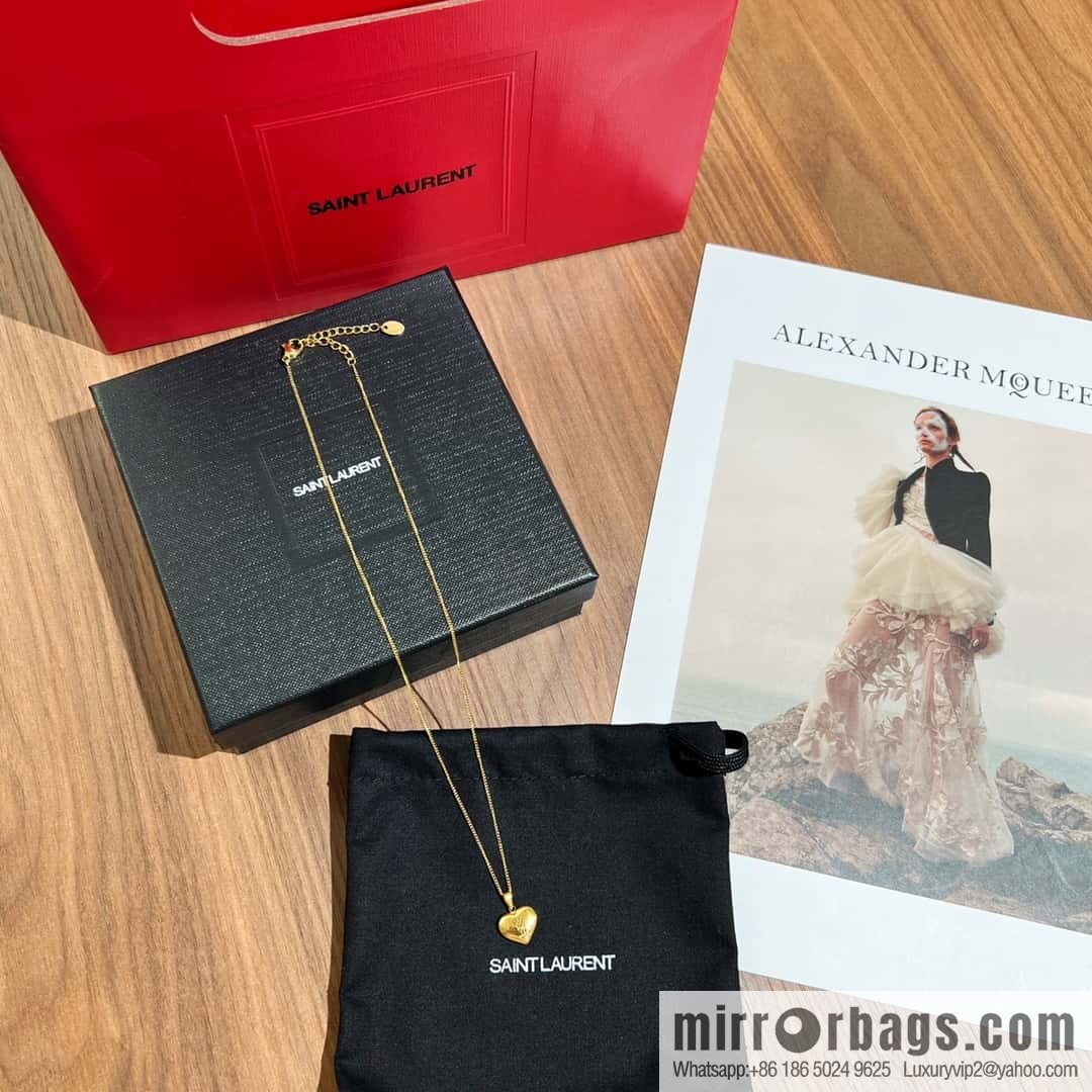 Saint Laurent YSL gold peach heart love necklace