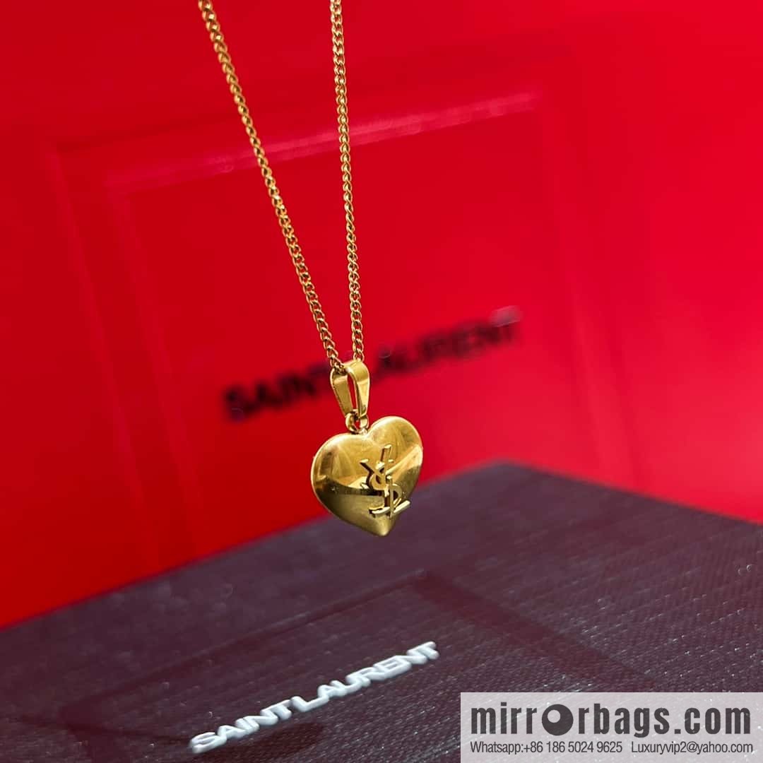 Saint Laurent YSL gold peach heart love necklace