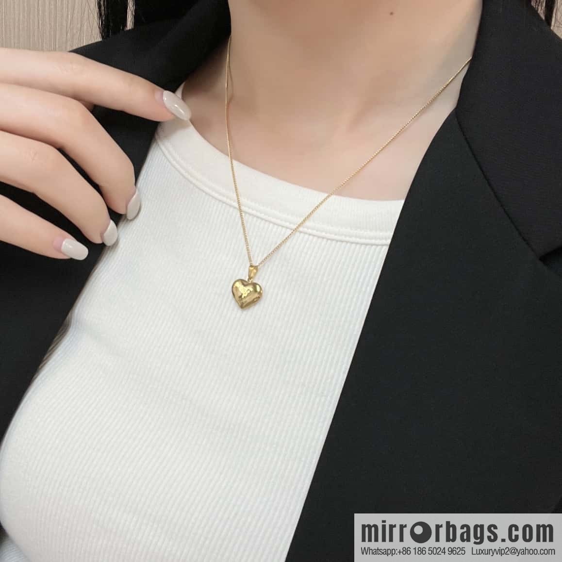 Saint Laurent YSL gold peach heart love necklace