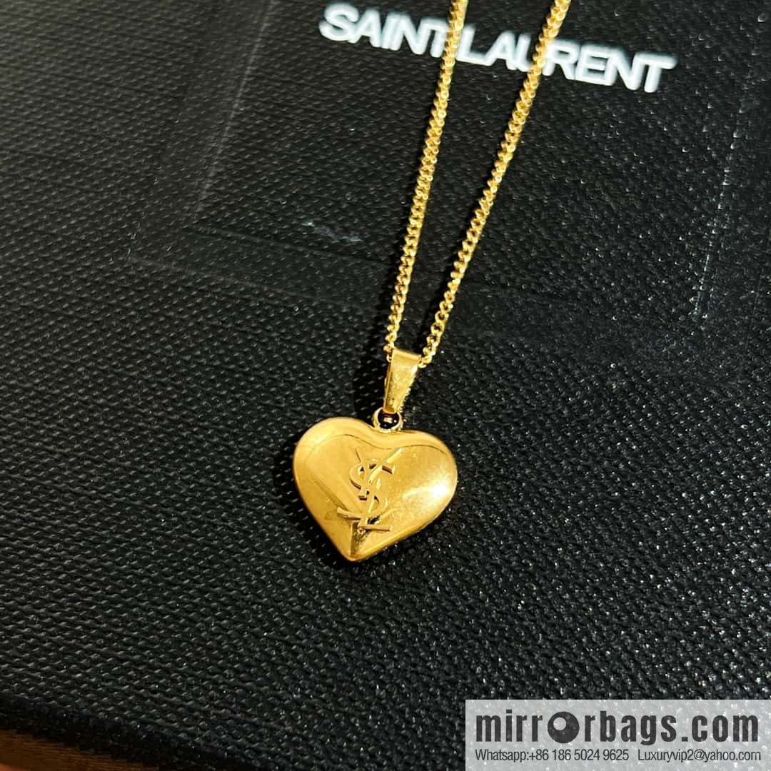 Saint Laurent YSL gold peach heart love necklace