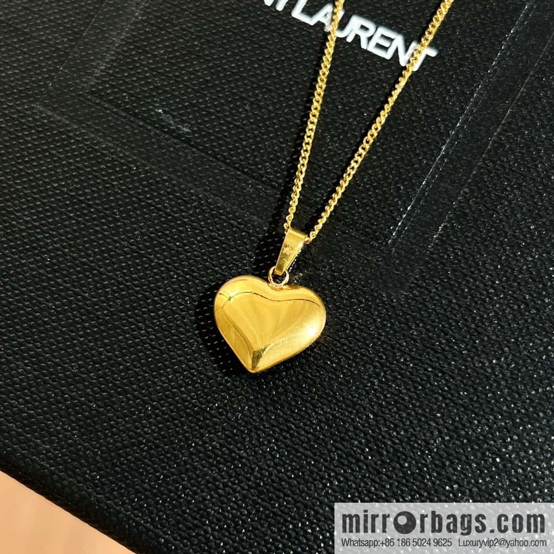 Saint Laurent YSL gold peach heart love necklace