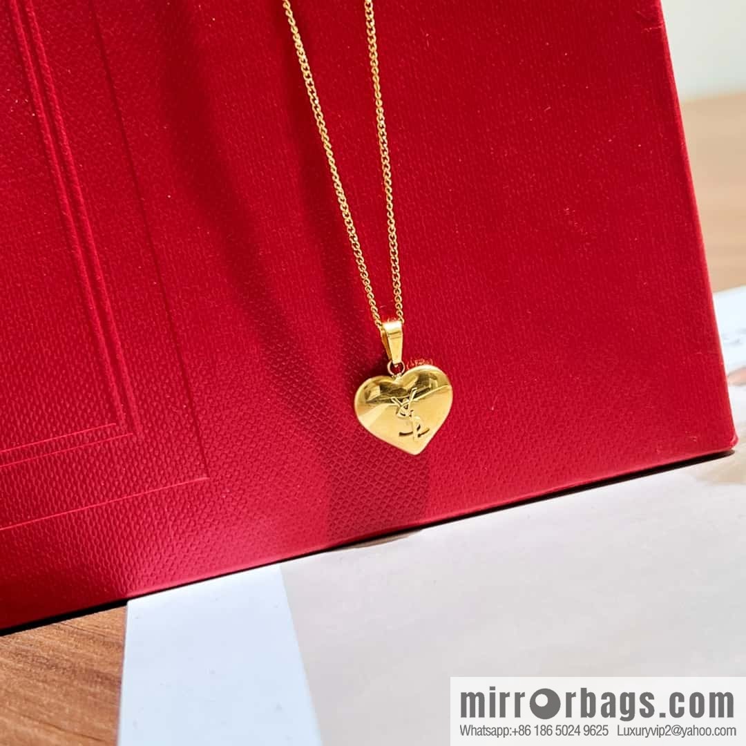 Saint Laurent YSL gold peach heart love necklace