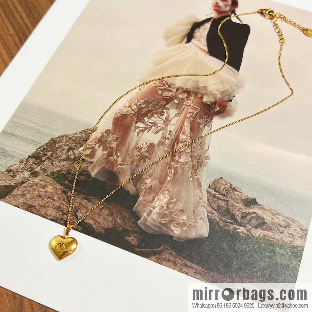 Saint Laurent YSL gold peach heart love necklace