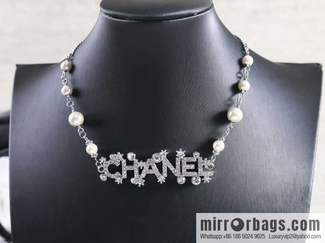 New ☑️ Chanel silver 23p pearl full diamond letter necklace