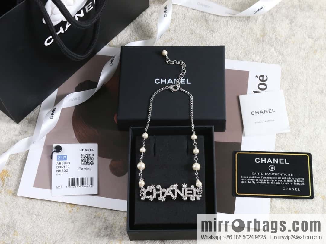New ☑️ Chanel silver 23p pearl full diamond letter necklace