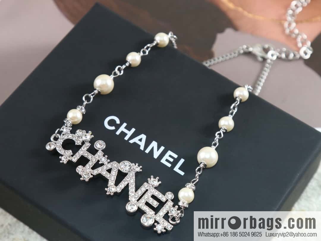 New ☑️ Chanel silver 23p pearl full diamond letter necklace