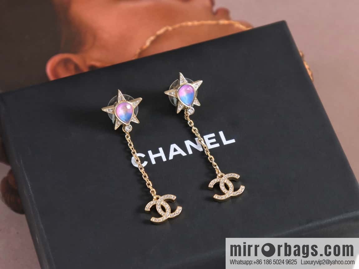 New ☑️ Chanel c2 pentagram full diamond double c stud earrings