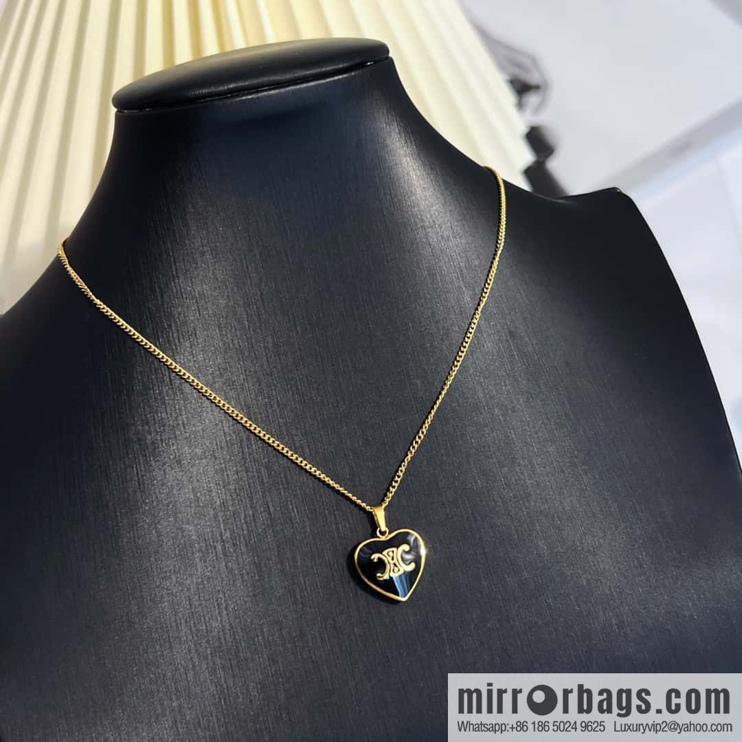 New ☑️ Celine black peach heart Arc de Triomphe necklace