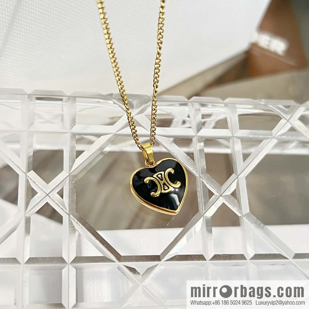 New ☑️ Celine black peach heart Arc de Triomphe necklace