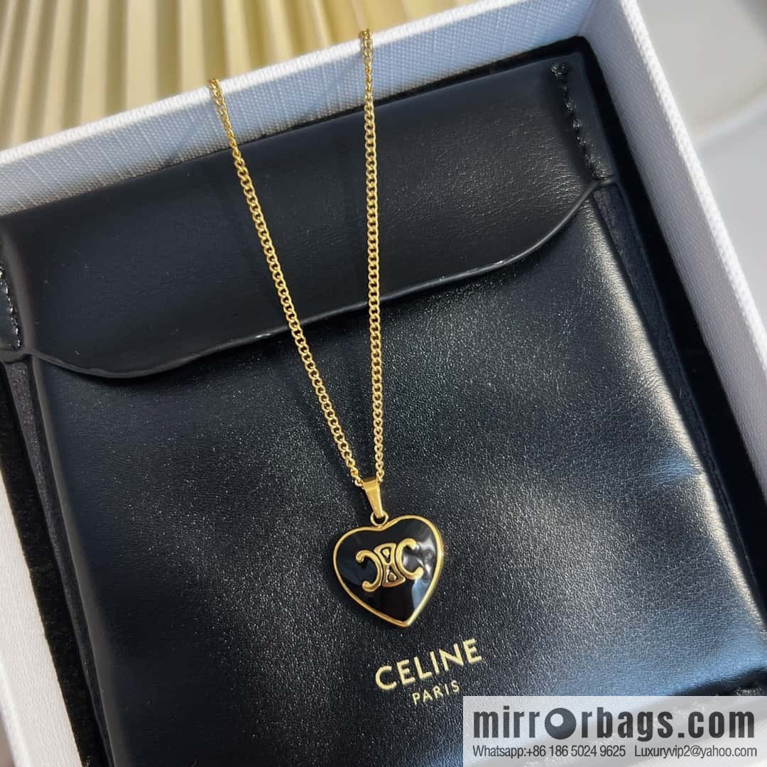 New ☑️ Celine black peach heart Arc de Triomphe necklace