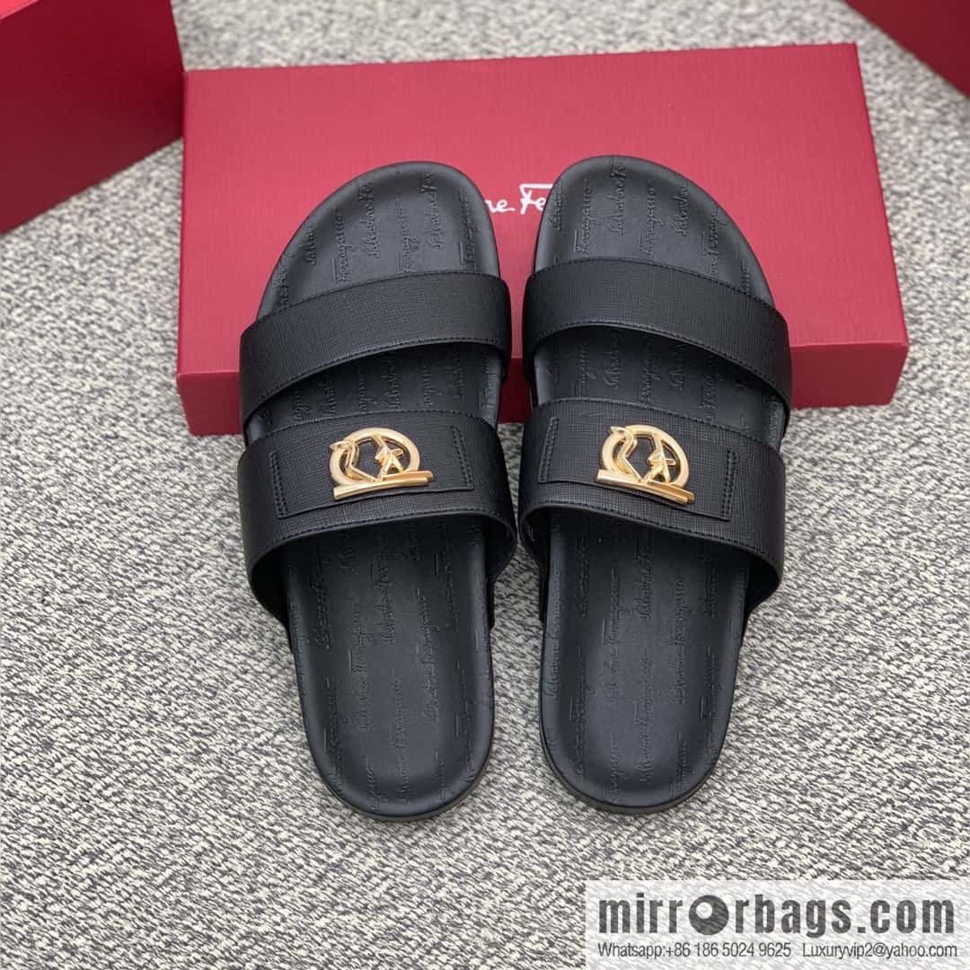 Ferragamo with black calfskin men's sandals