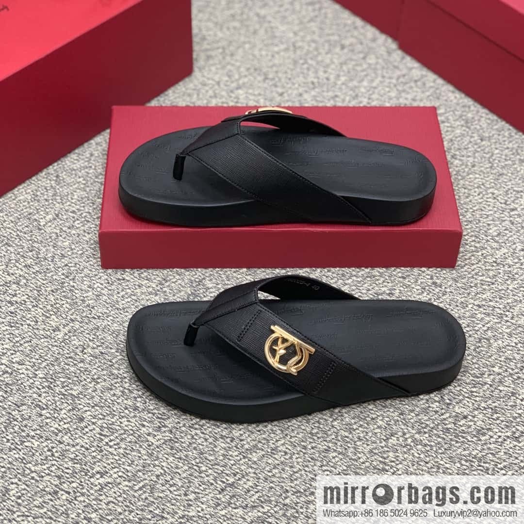 Ferragamo with black calfskin men's sandals