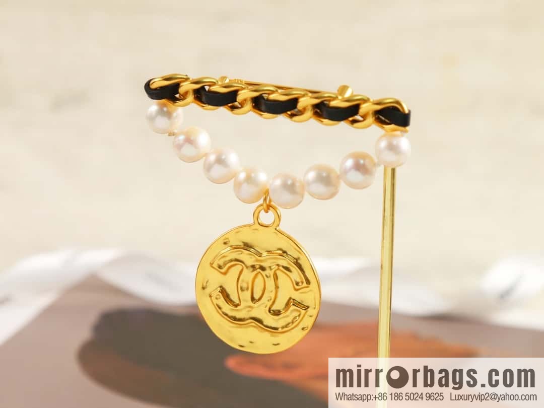 New ☑️ Chanel medieval series gold round double c pearl black leather rope brooch