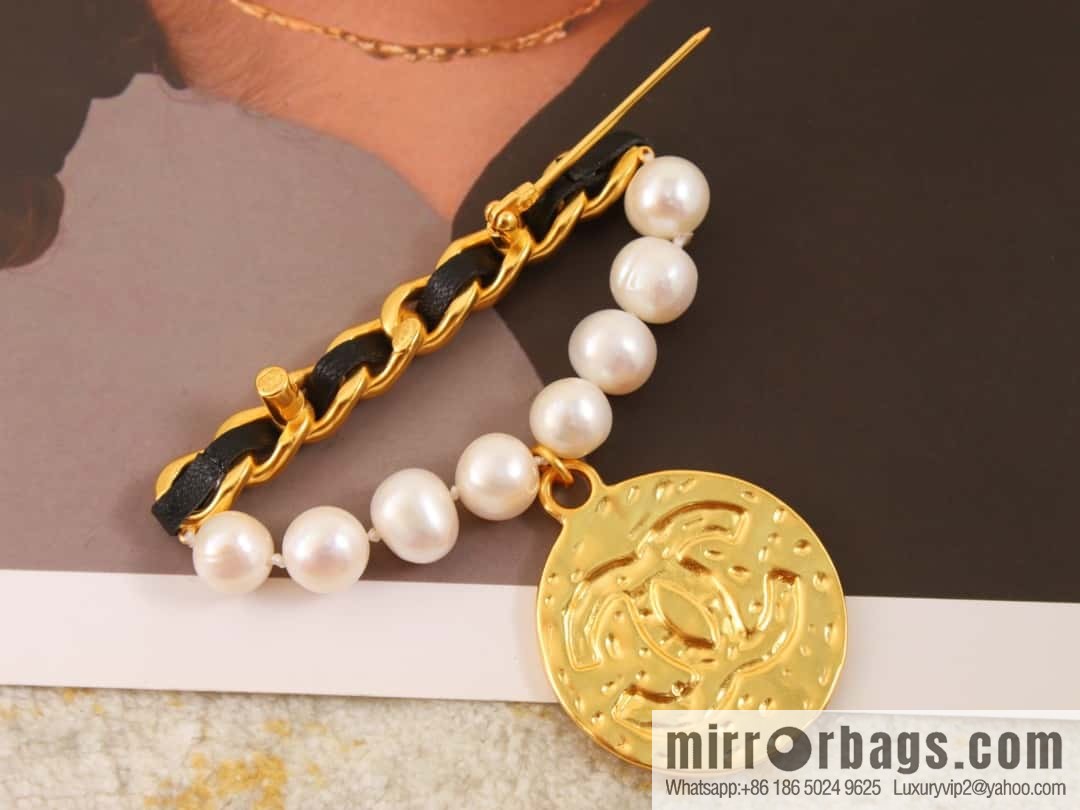 New ☑️ Chanel medieval series gold round double c pearl black leather rope brooch