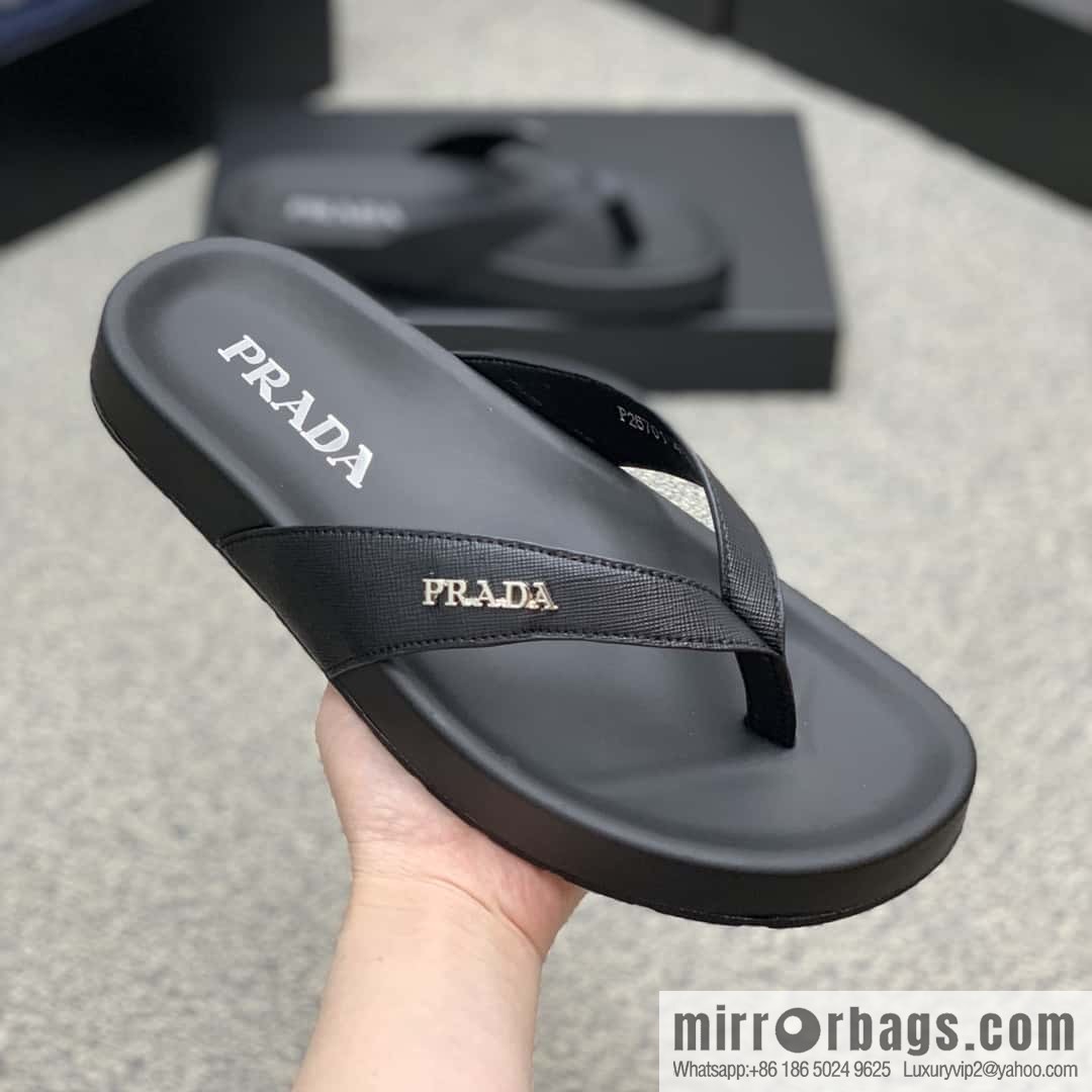 Prada uses black calfskin men's sandals