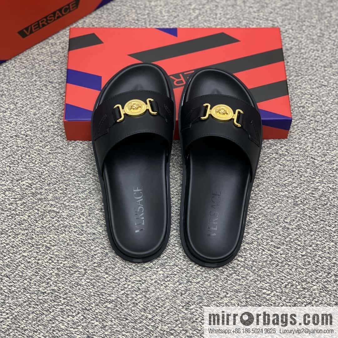 Versace uses black calfskin men's sandals