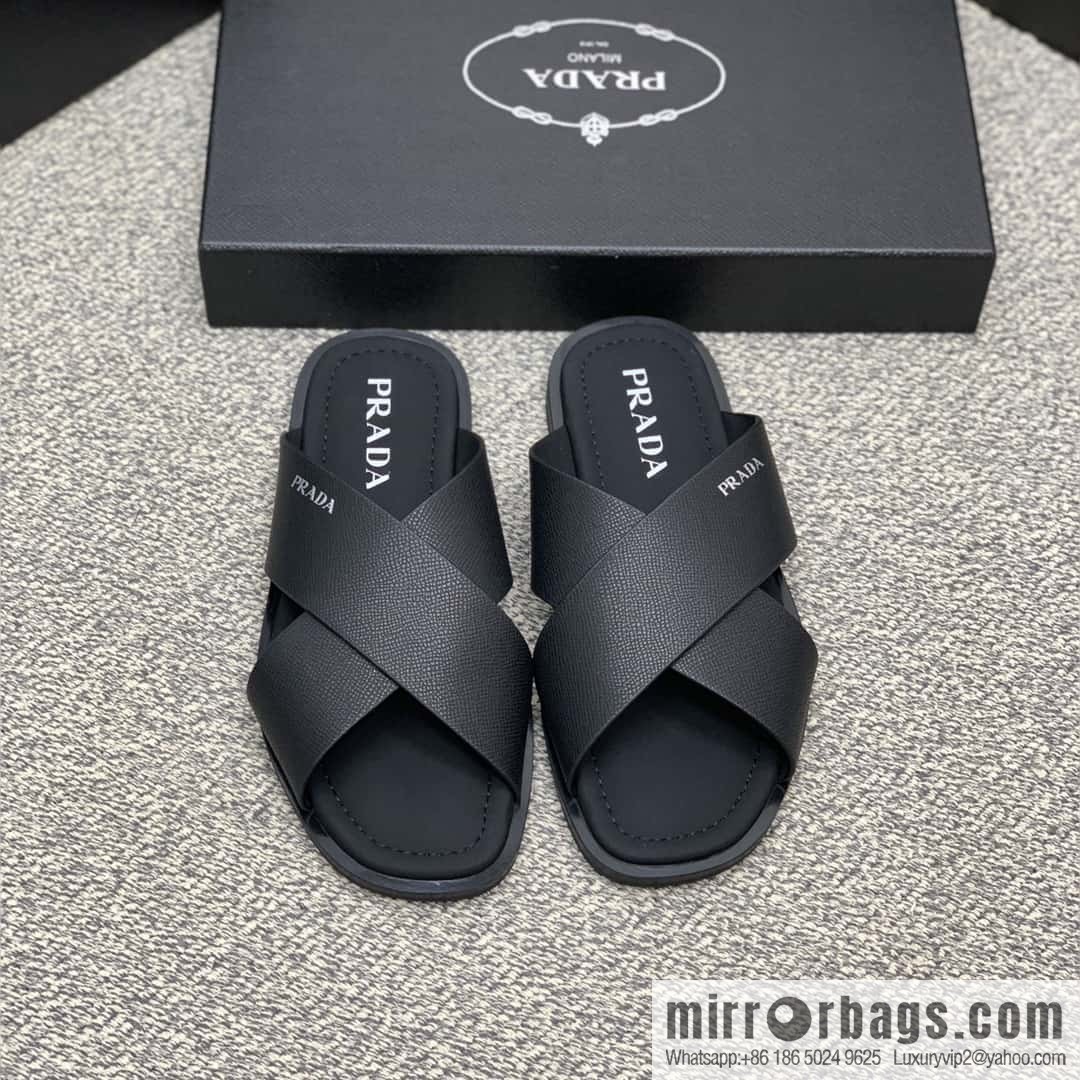 Prada uses black calfskin men's sandals