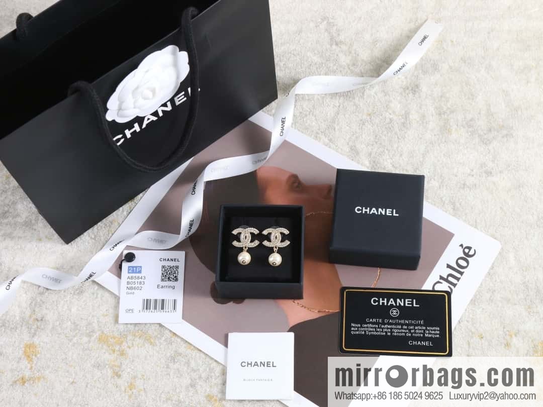 New ☑️ Chanel c2 full diamond double c pearl stud earrings