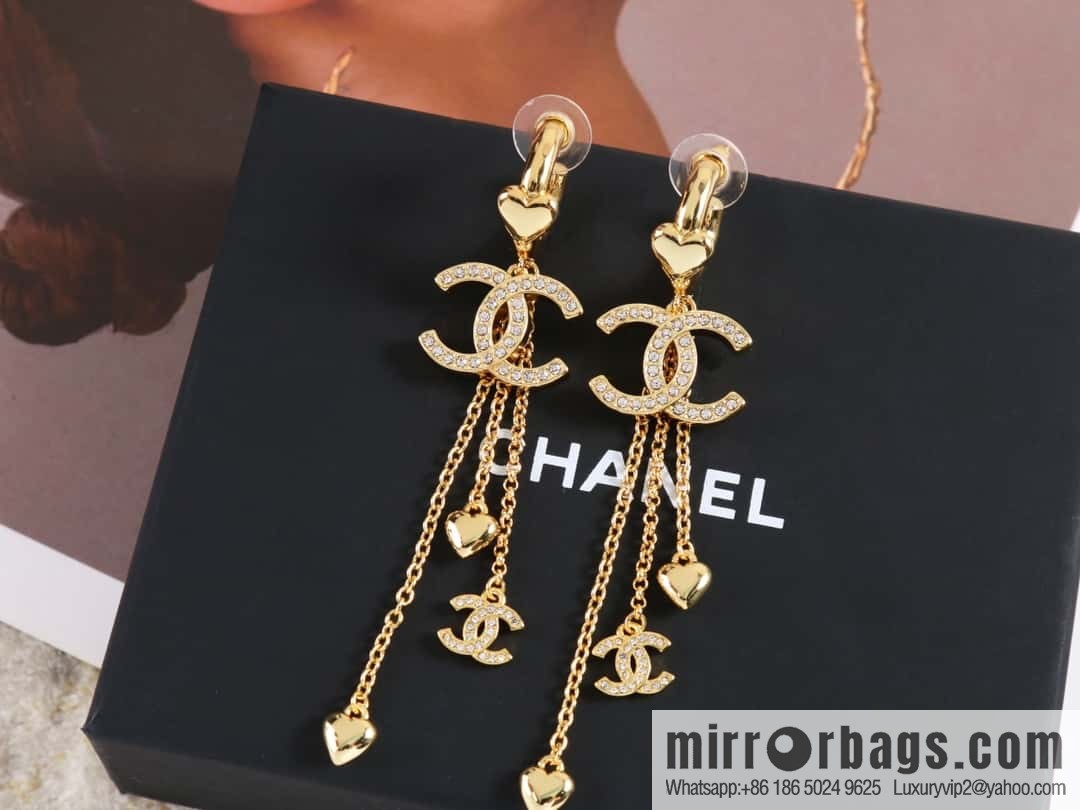 New ☑️ Chanel c3 gold double c tassel love peach heart stud earrings