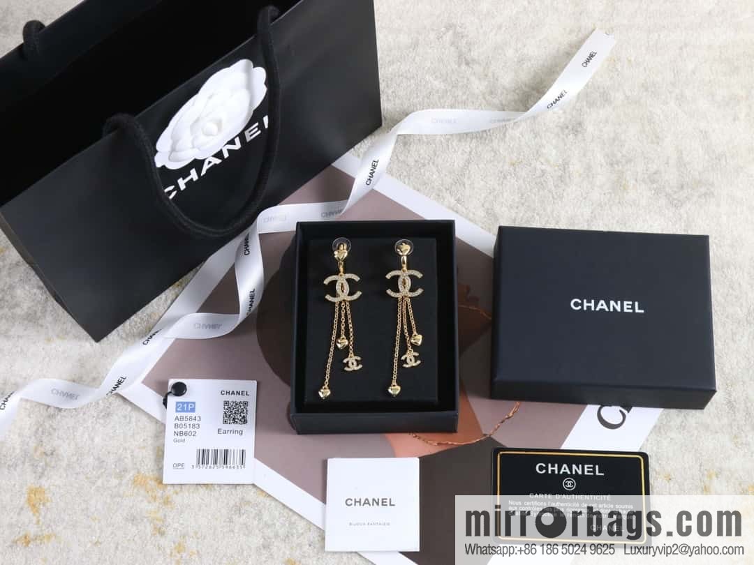 New ☑️ Chanel c3 gold double c tassel love peach heart stud earrings