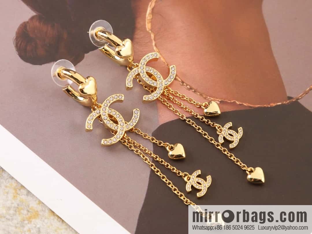 New ☑️ Chanel c3 gold double c tassel love peach heart stud earrings