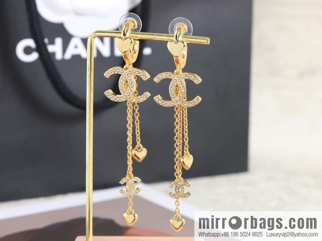 New ☑️ Chanel c3 gold double c tassel love peach heart stud earrings