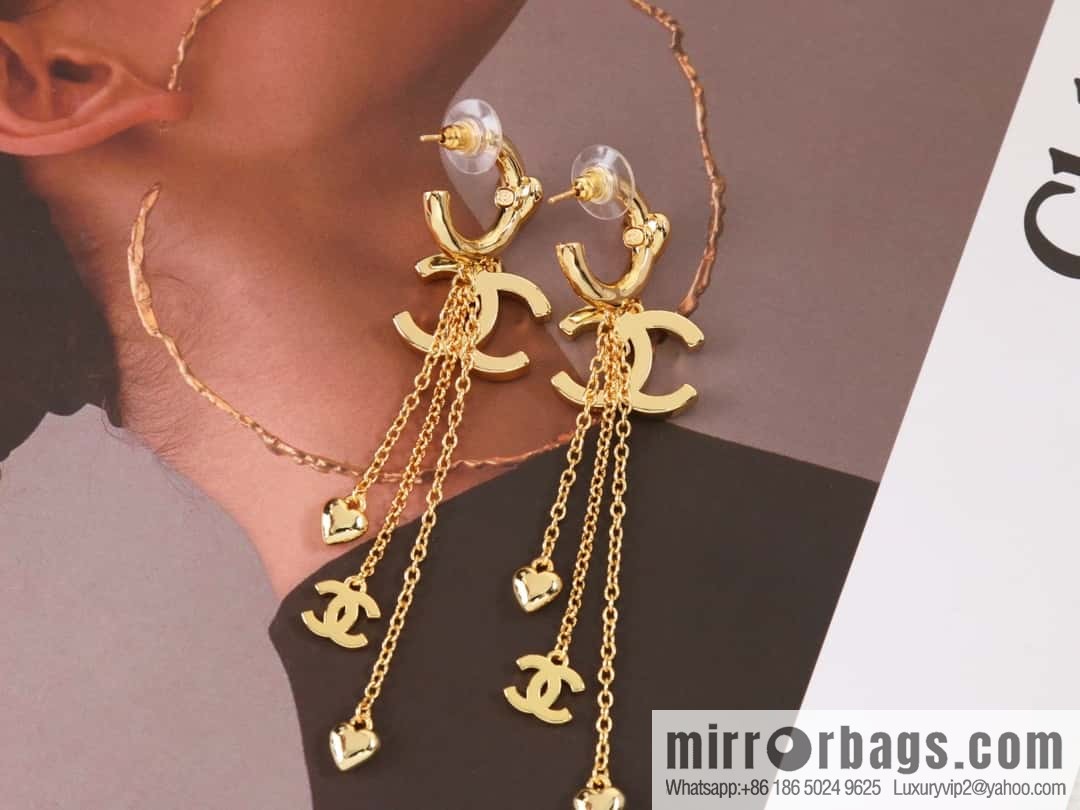 New ☑️ Chanel c3 gold double c tassel love peach heart stud earrings