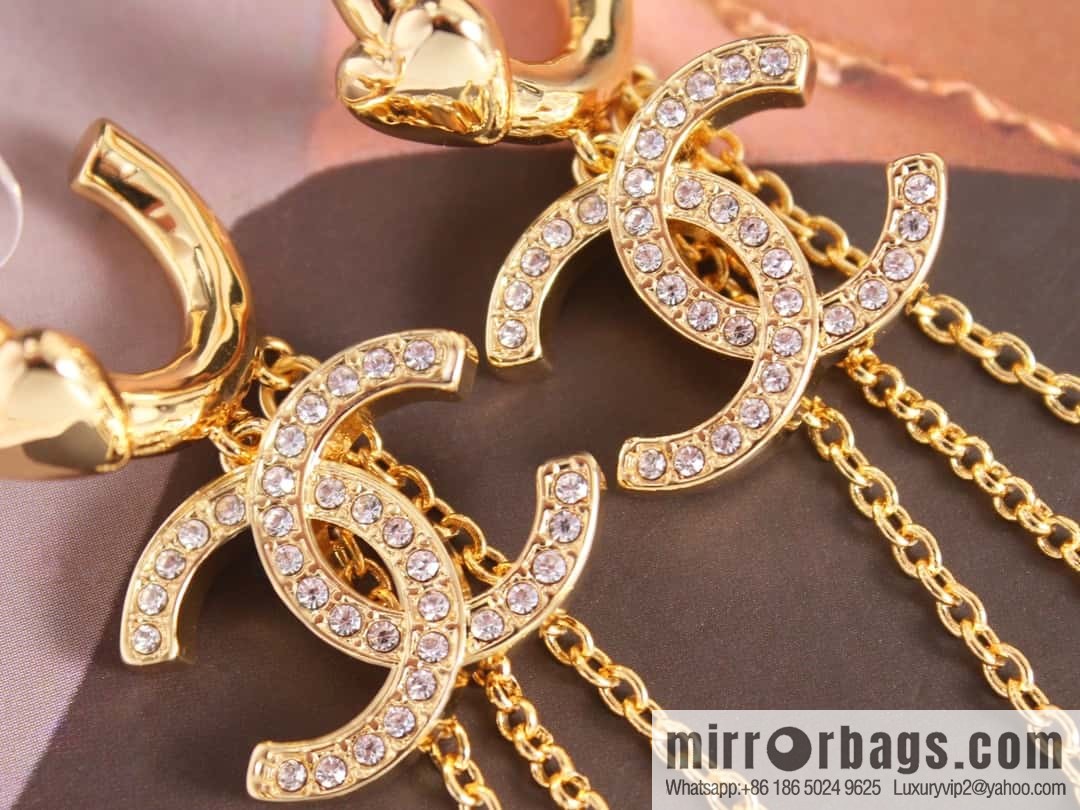 New ☑️ Chanel c3 gold double c tassel love peach heart stud earrings