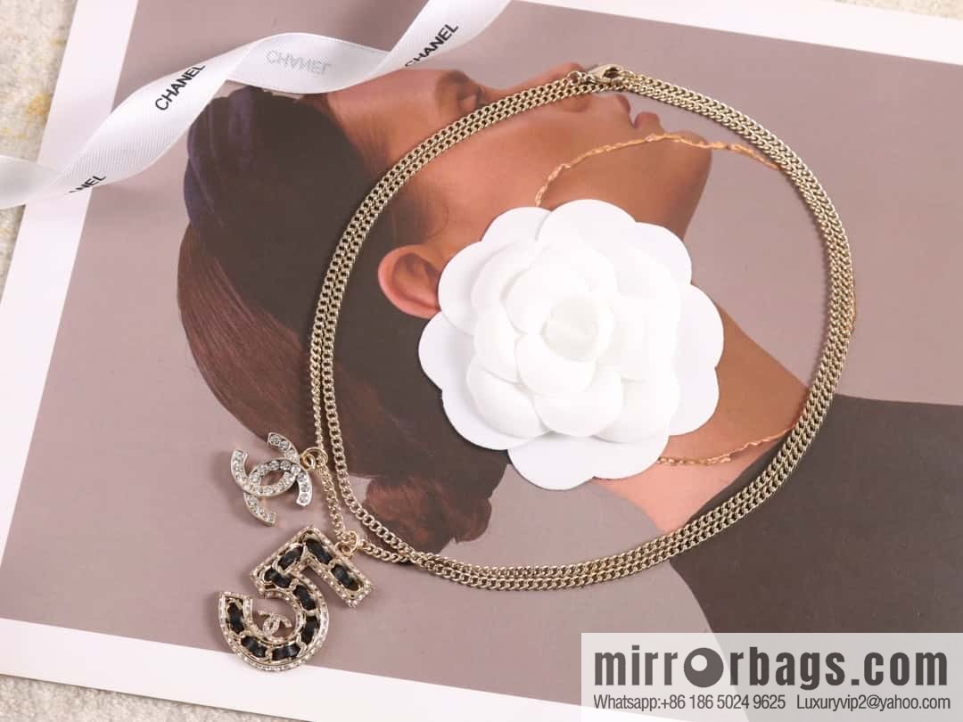 New ☑️ Chanel double c5 character black leather rope long necklace