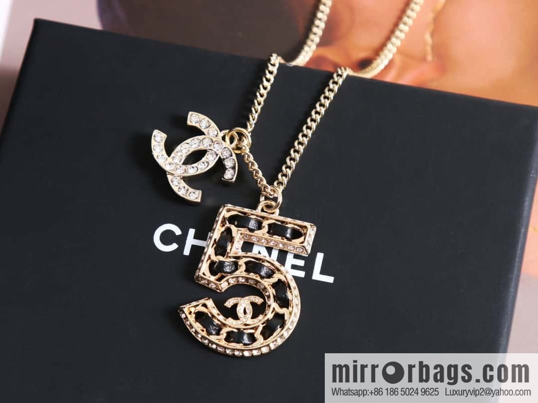 New ☑️ Chanel double c5 character black leather rope long necklace