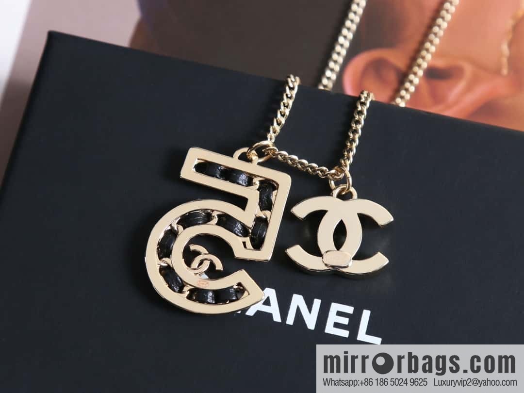 New ☑️ Chanel double c5 character black leather rope long necklace
