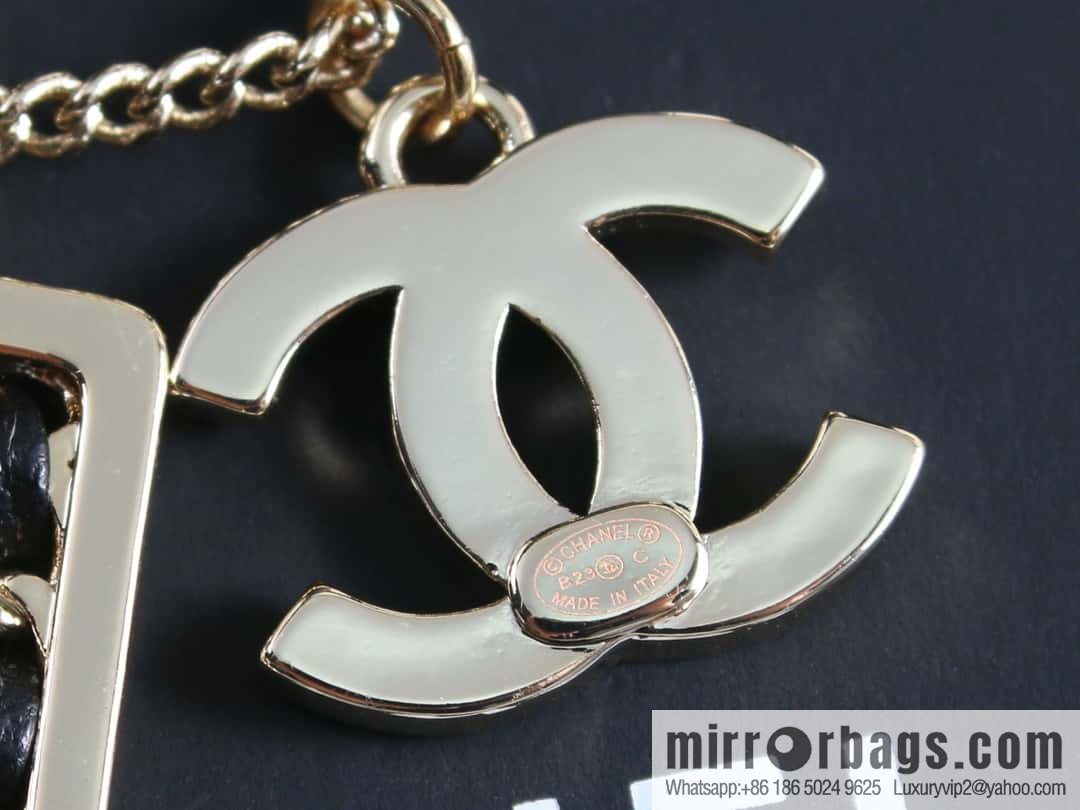 New ☑️ Chanel double c5 character black leather rope long necklace
