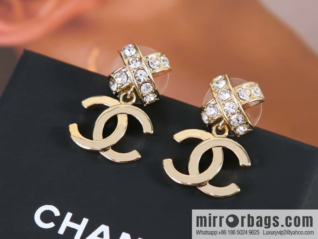 New ☑️ Chanel c2 double C cross full diamond stud earrings