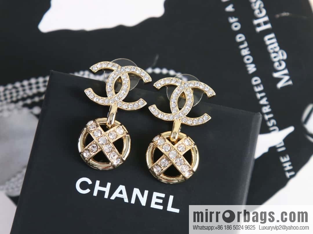 New ☑️ Chanel c2 double C round cross full diamond stud earrings