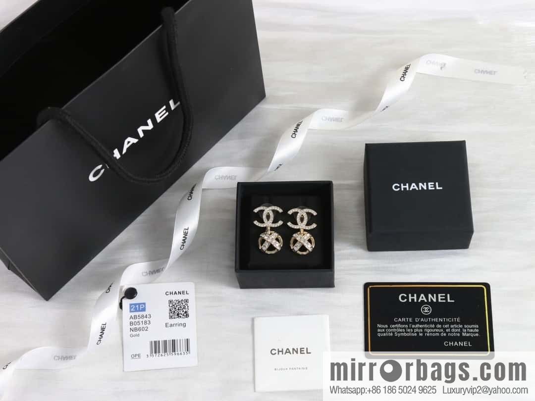 New ☑️ Chanel c2 double C round cross full diamond stud earrings