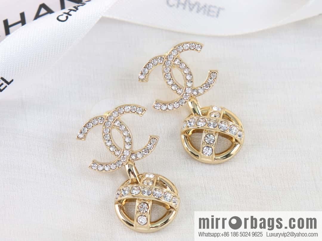 New ☑️ Chanel c2 double C round cross full diamond stud earrings
