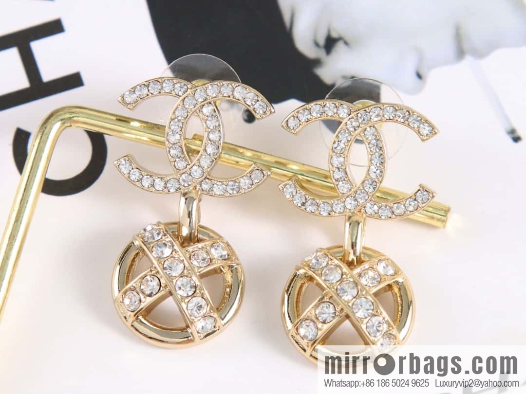 New ☑️ Chanel c2 double C round cross full diamond stud earrings
