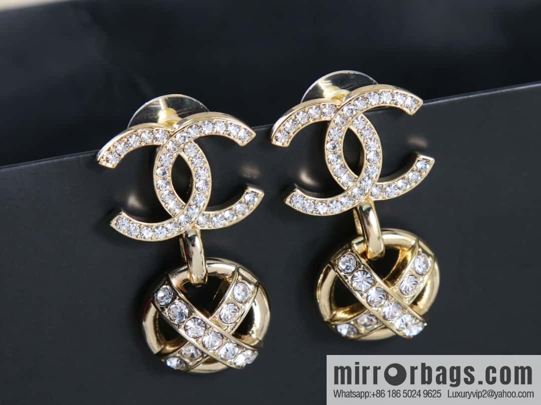 New ☑️ Chanel c2 double C round cross full diamond stud earrings