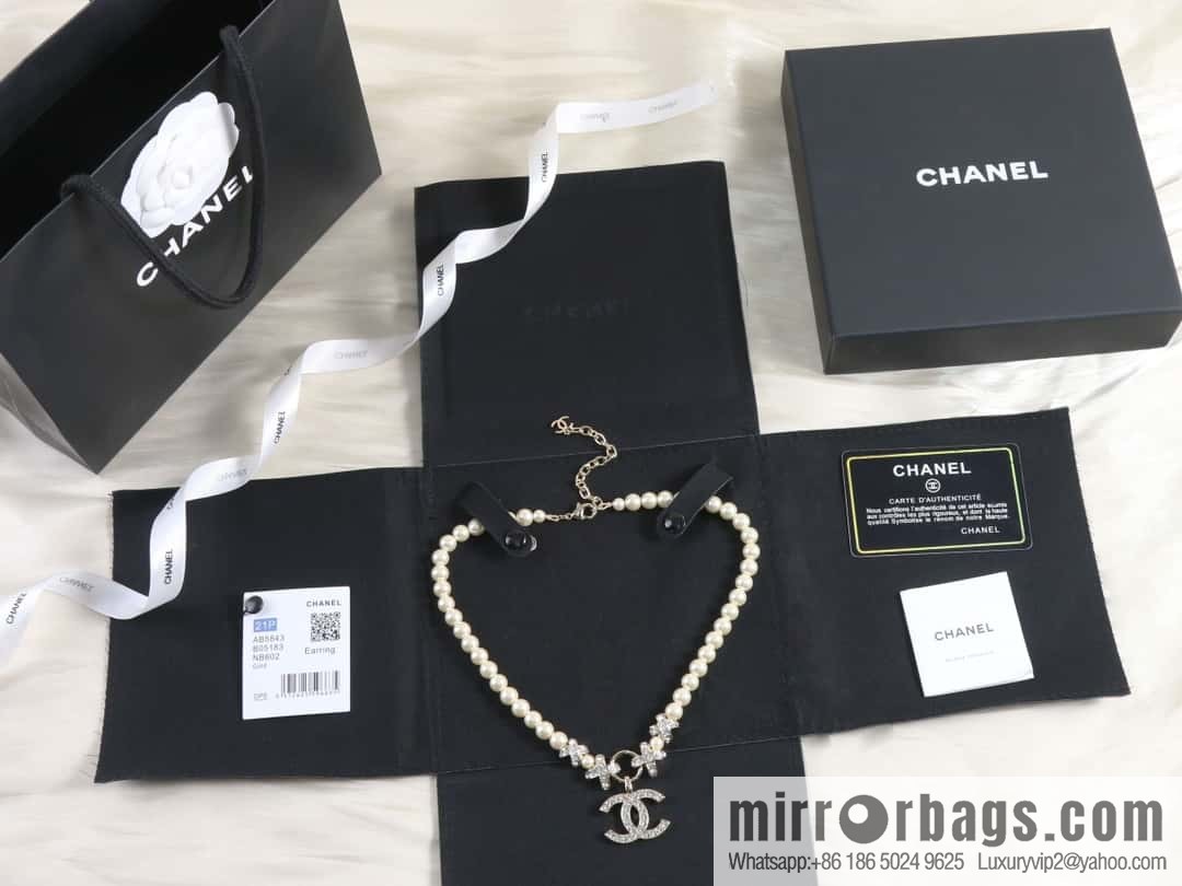 New ☑️ Chanel Double C Full Diamond Cross Pearl Necklace