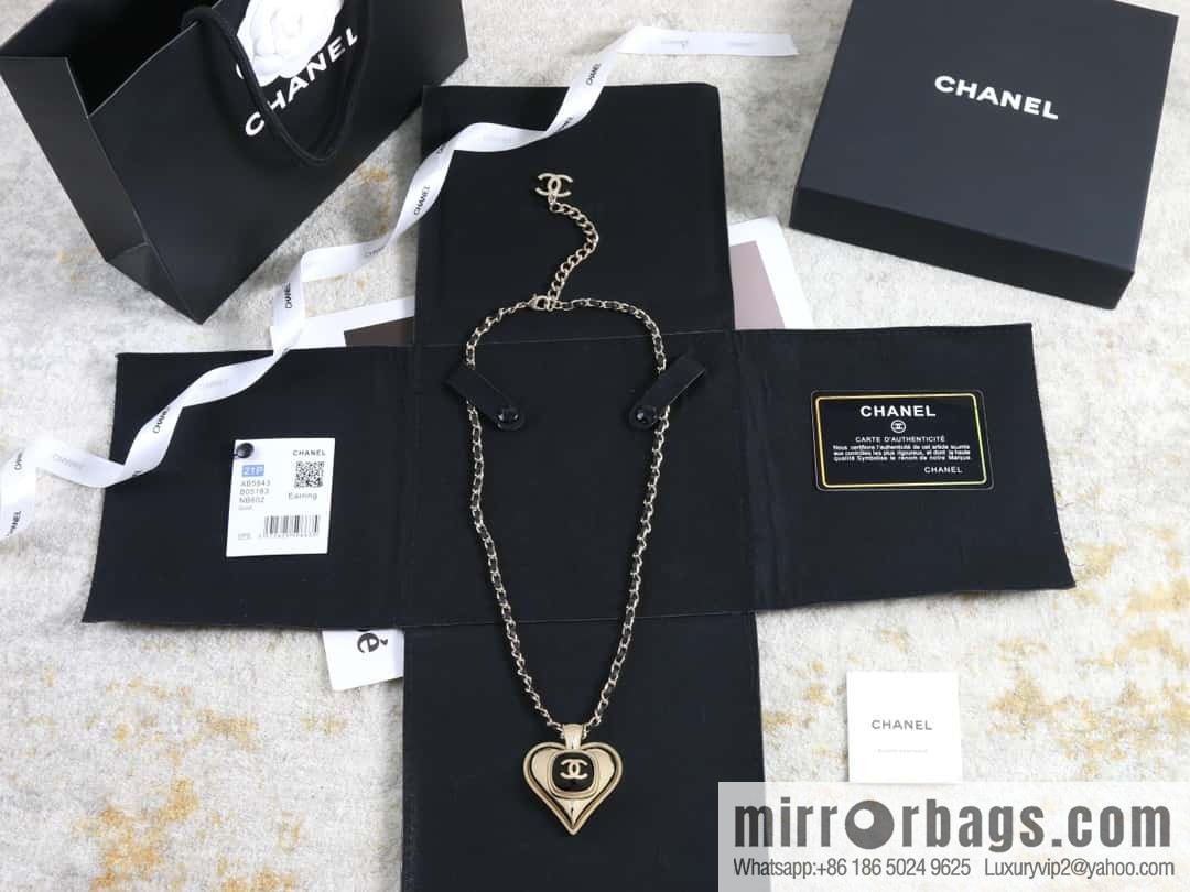 New Chanel double c peach heart black leather rope necklace