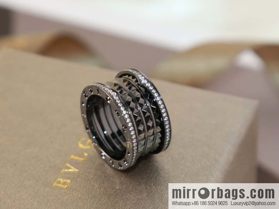 BVLGARI Bulgari new double row diamond black willow ring