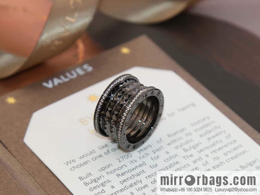 BVLGARI Bulgari new double row diamond black willow ring