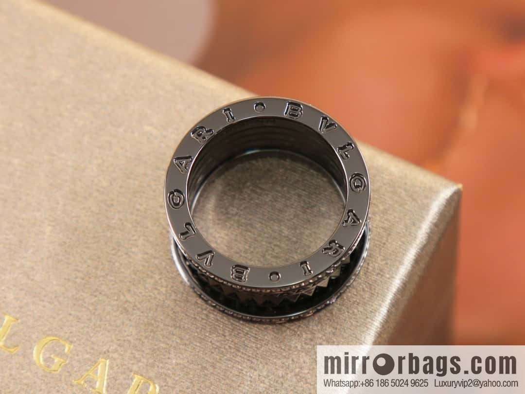 BVLGARI Bulgari new double row diamond black willow ring