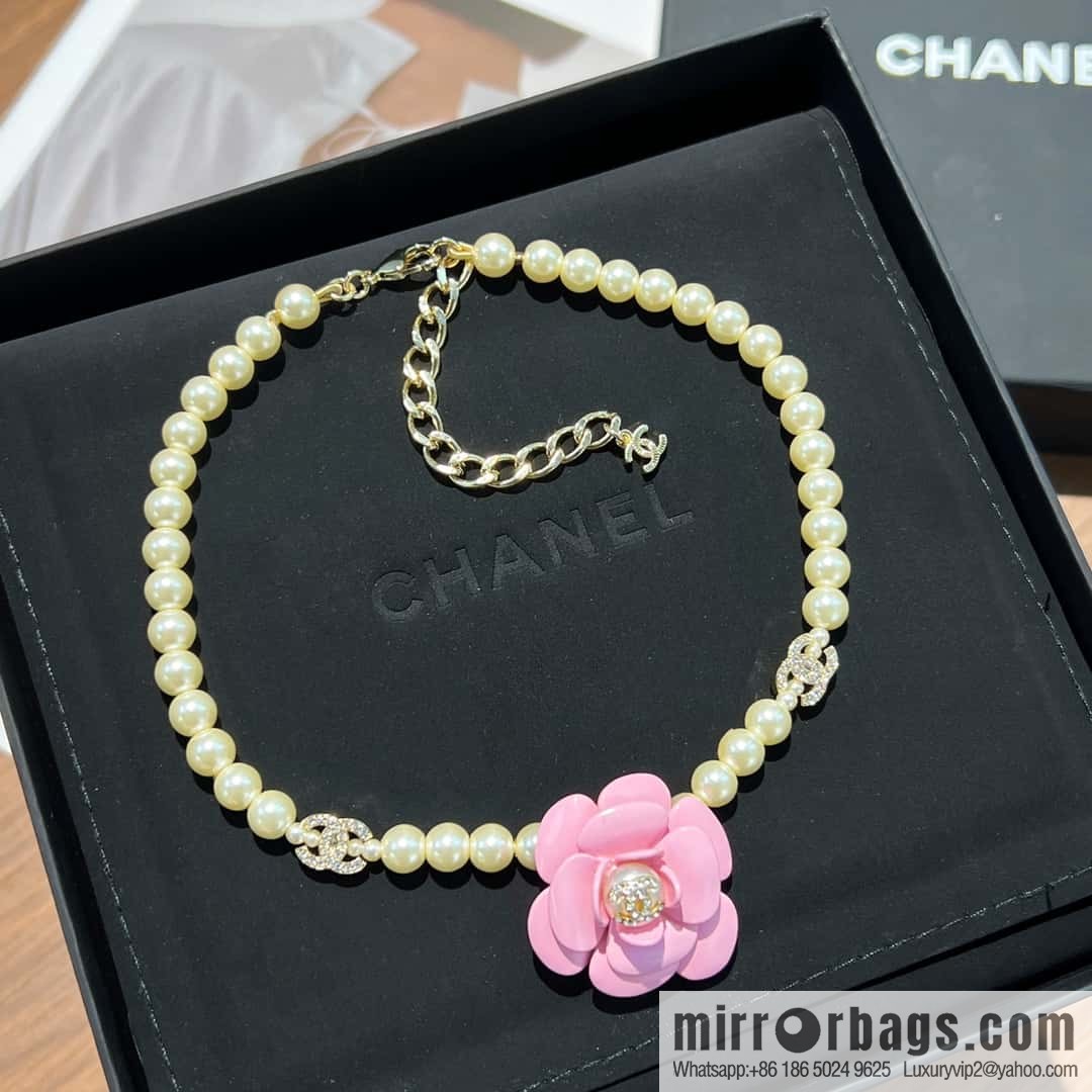 New ☑️ Chanel Double C Pink Camellia Pearl Necklace